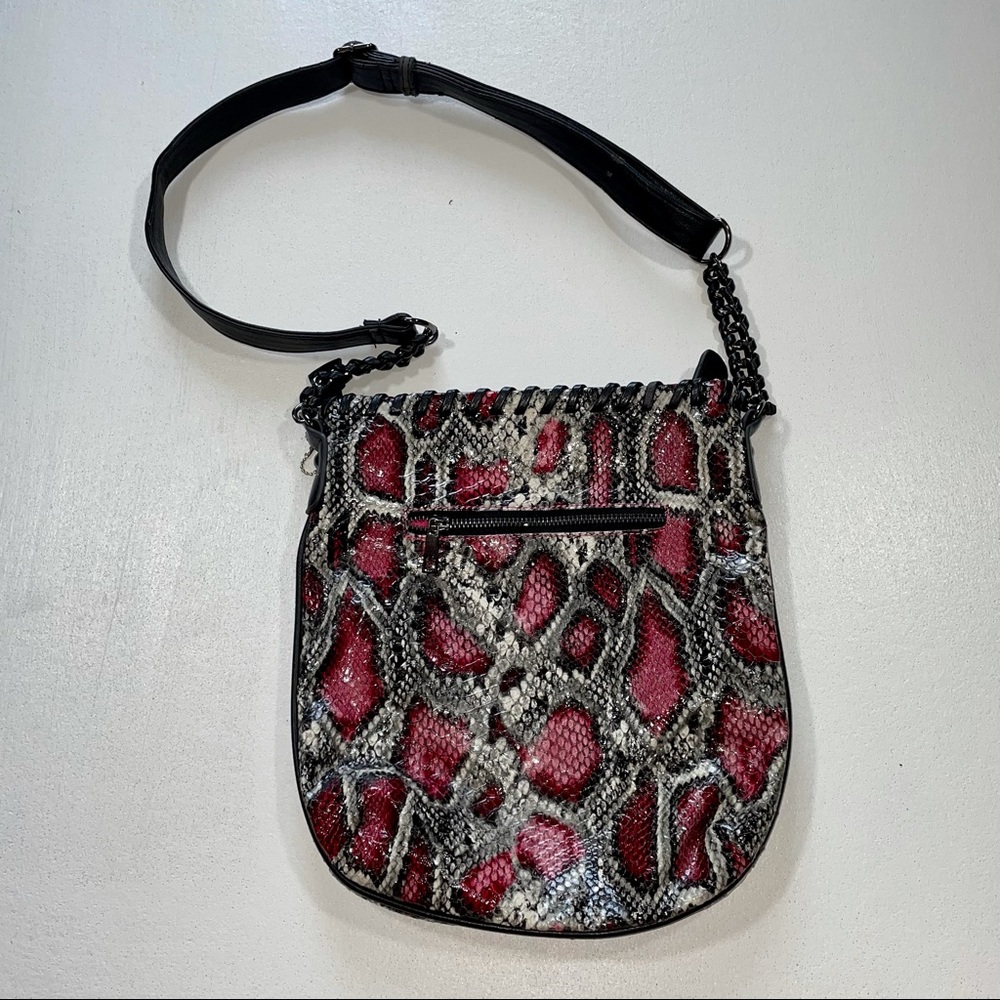 Pink Snakeskin Crossbody Purse Bag Silver Vegan